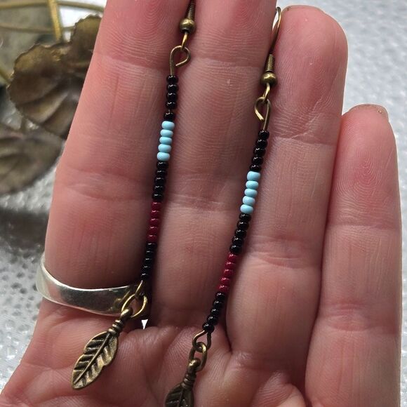 "5/$25" Artisan Southwestern Multicolor Seed Bead Stick Dangle Earrings 925 Post - Picture 6 of 8